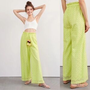 NWT Ollari Anthropologie Lace Wide Leg Pants in Lime Yellow XS